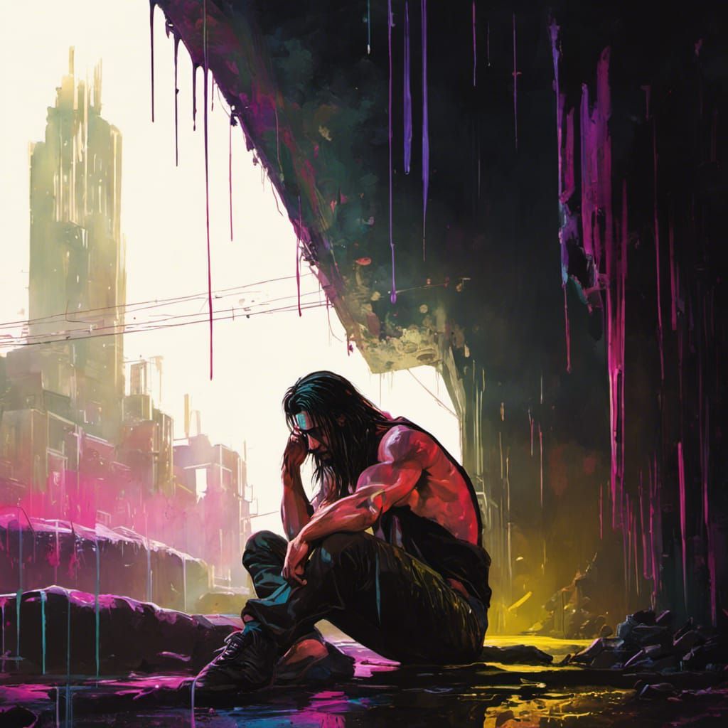 Cyberpunk Man in Neon Rain