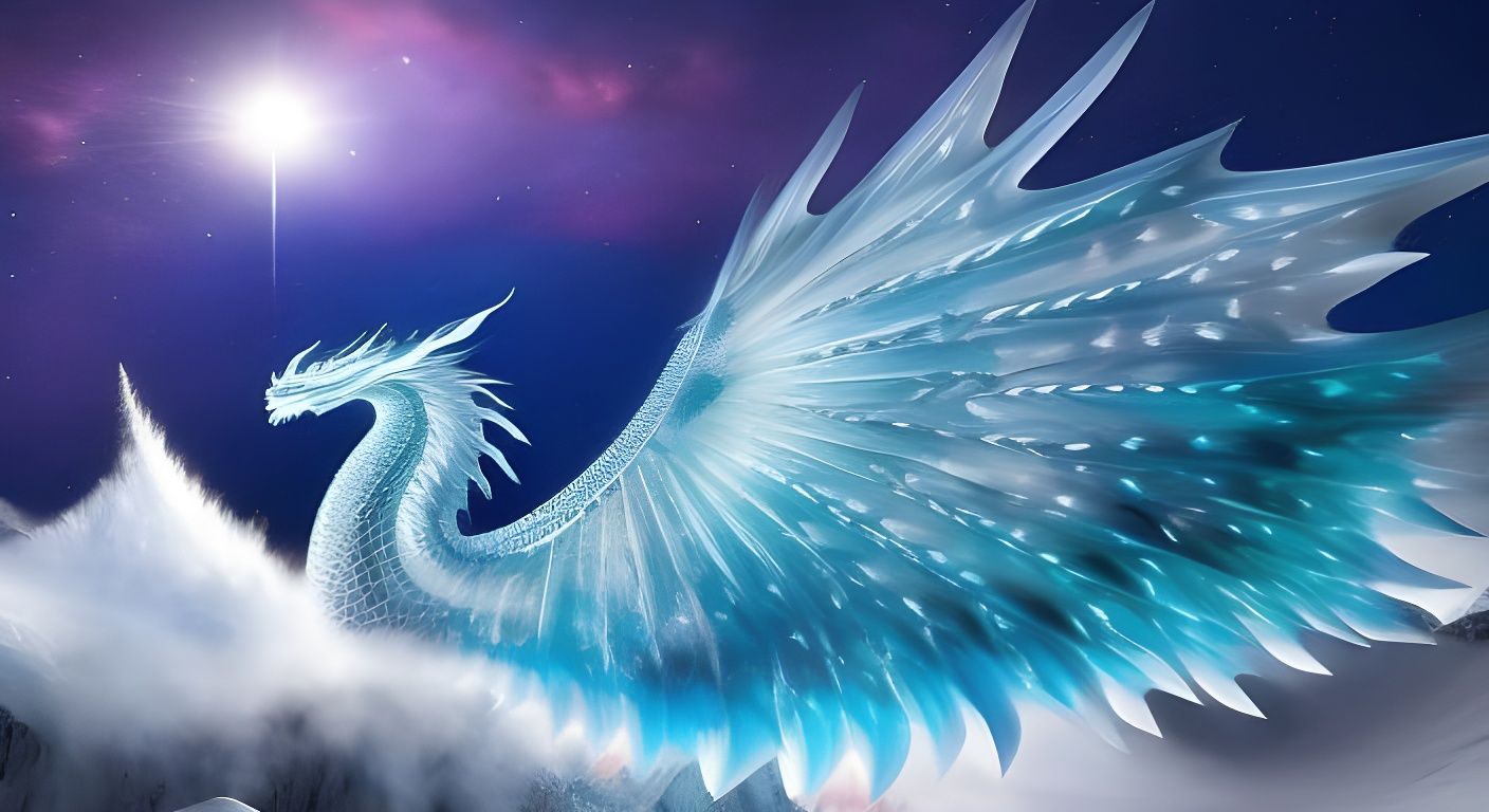 Ice Dragon Soaring Over Snowy Mountains in Watercolor