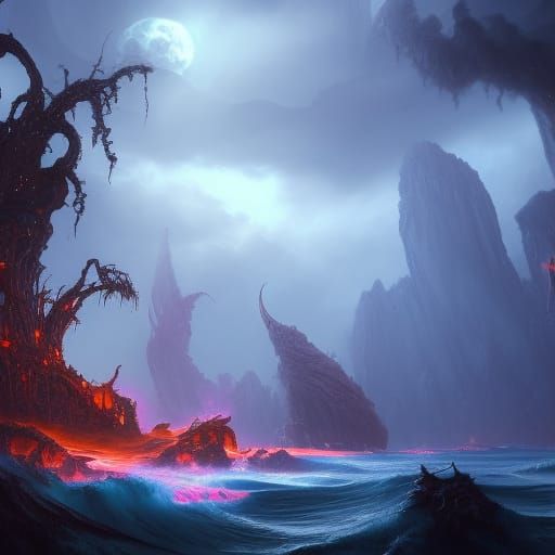 Demonic Eldritch Island: Detailed Matte Painting
