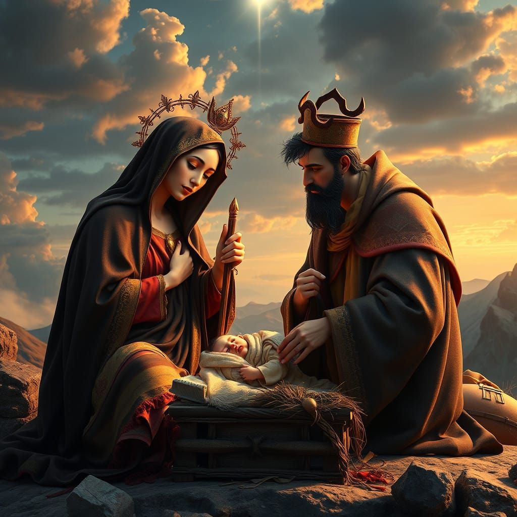 Majestic Nativity Scene in Fantasy Concept Art Style