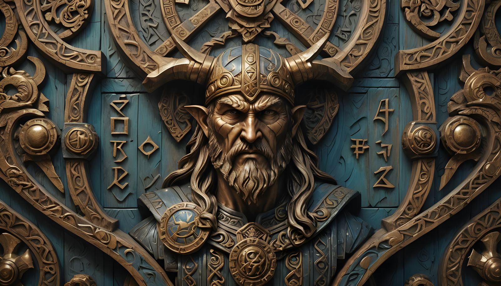 Viking Totem with Runes and Norse Carvings