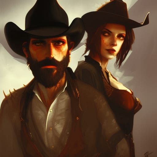 Sinister Cowboy and Vampire Cowgirl Couple