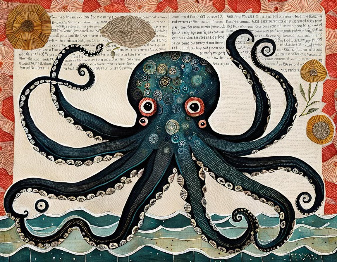 Colorful Octopus Collage Art in Mixed Media
