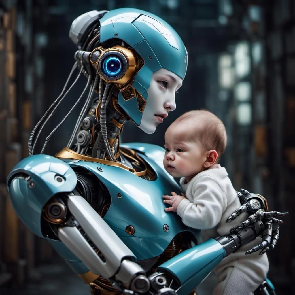 Robot Mother and Child: Photorealistic Digital Art
