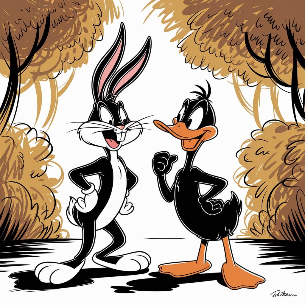 Exuberant Cartoon Rivals Clash in Vibrant Ink Drawing