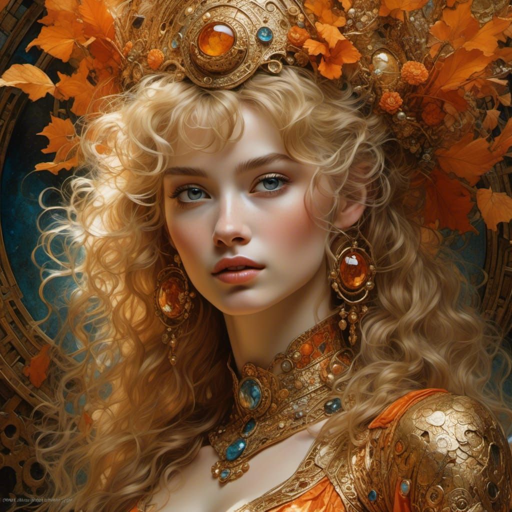 Smiling Blonde Woman in Rococo Style, Hyperdetailed Portrait