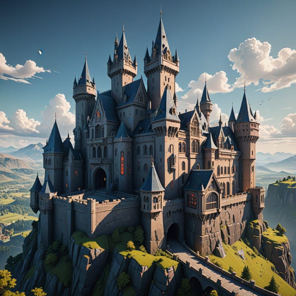 Neo-Cubist Castle with Vibrant Geometry and Art Deco Pattern...