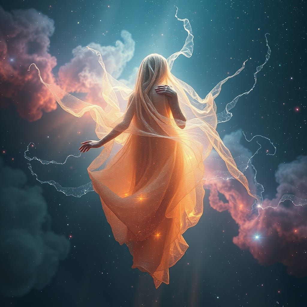 Ethereal Figure in Cosmic Nebula