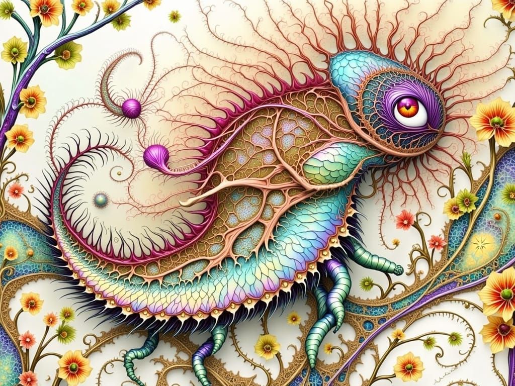 Exquisite, Iridescent Creature in a Vibrant, Postmodern Drea...