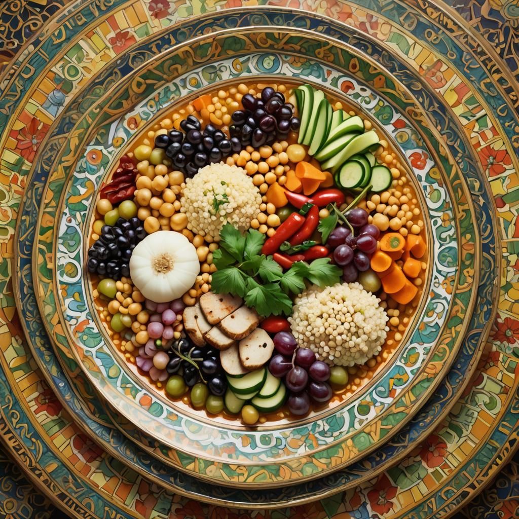 Cubist Still Life of Lamb Couscous with Vegetables