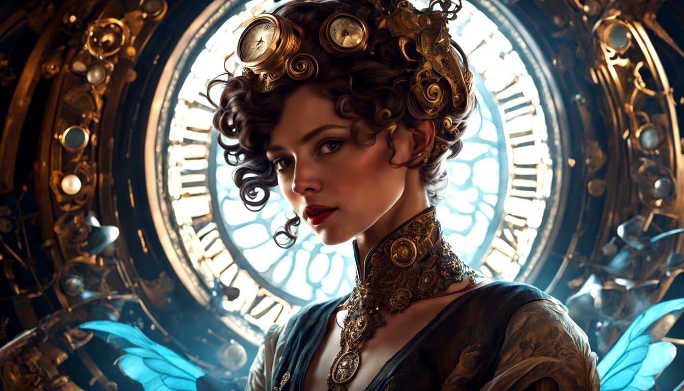 Steampunk Woman in Rococo Style - Hyperrealistic Digital Art