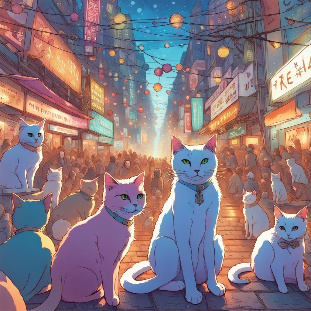 Festive New Year Celebration with Anime Cat-Girls