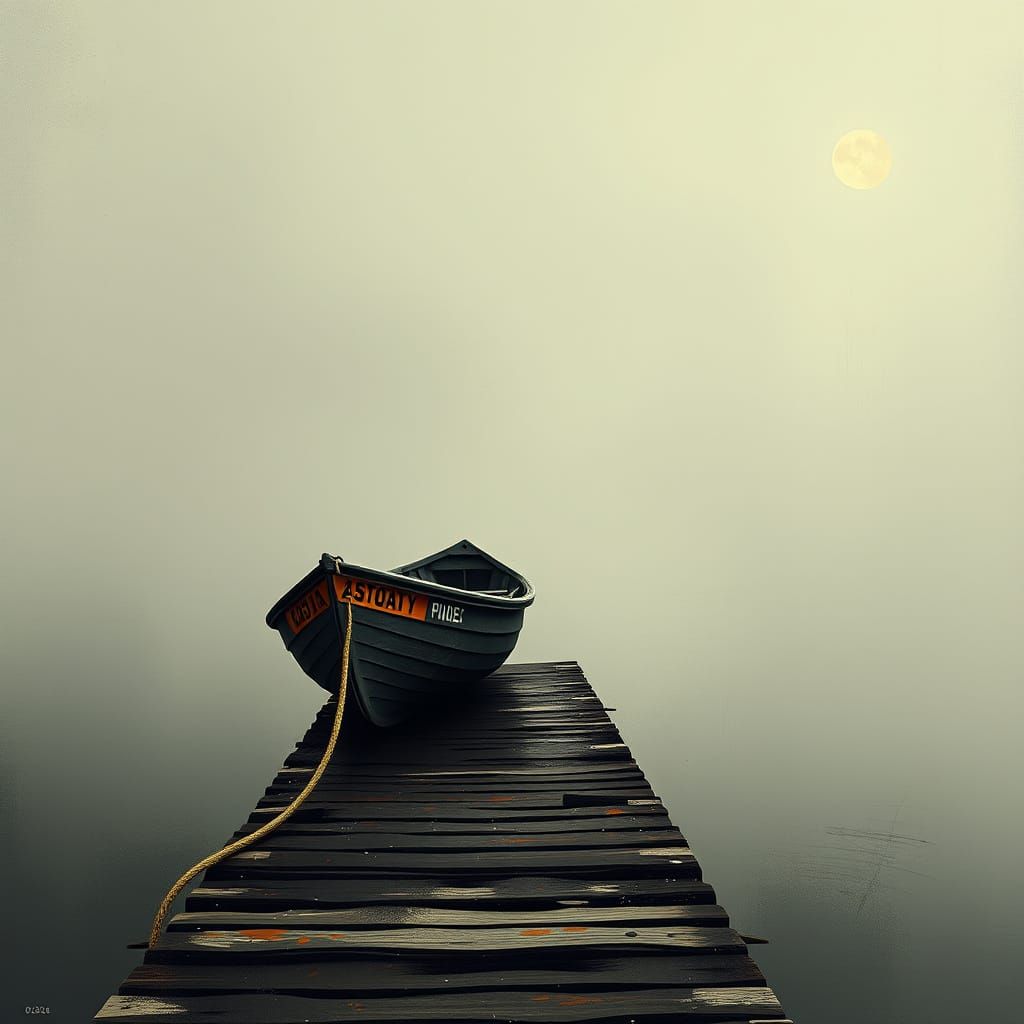 Misty Boat Dock in Abstract Landscape