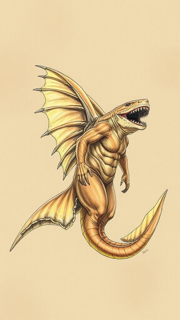 Fantasy Sand Shark in Colored Pencil Sketch Style