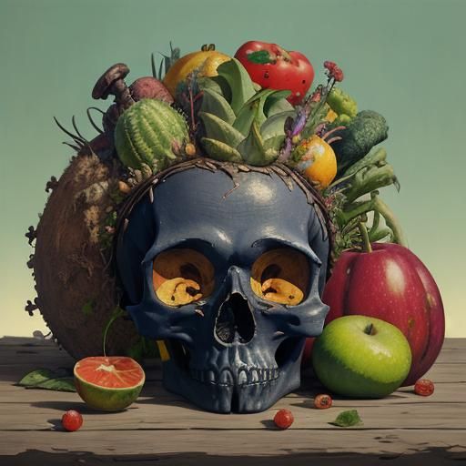 Frida Kahlo Skull Still Life in Anime Style