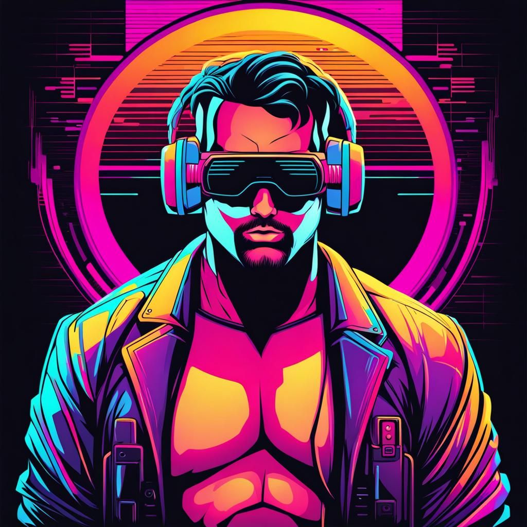 Cyberpunk Faceless Man Synthwave Digital Illustration