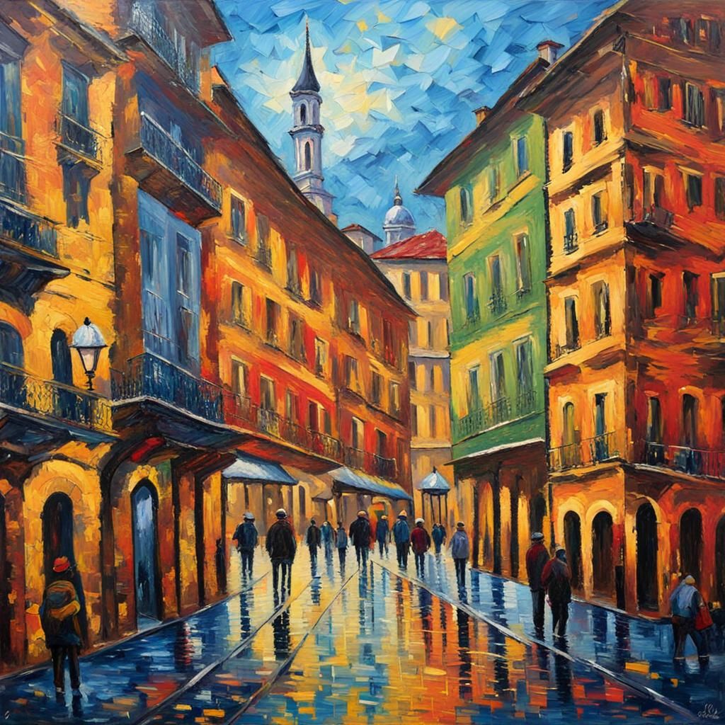 Turin Cityscape in Expressionist Neo-Impressionism