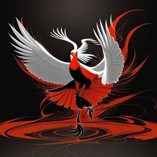 Majestic Bird: Minimalist Surrealist Ink Silhouette