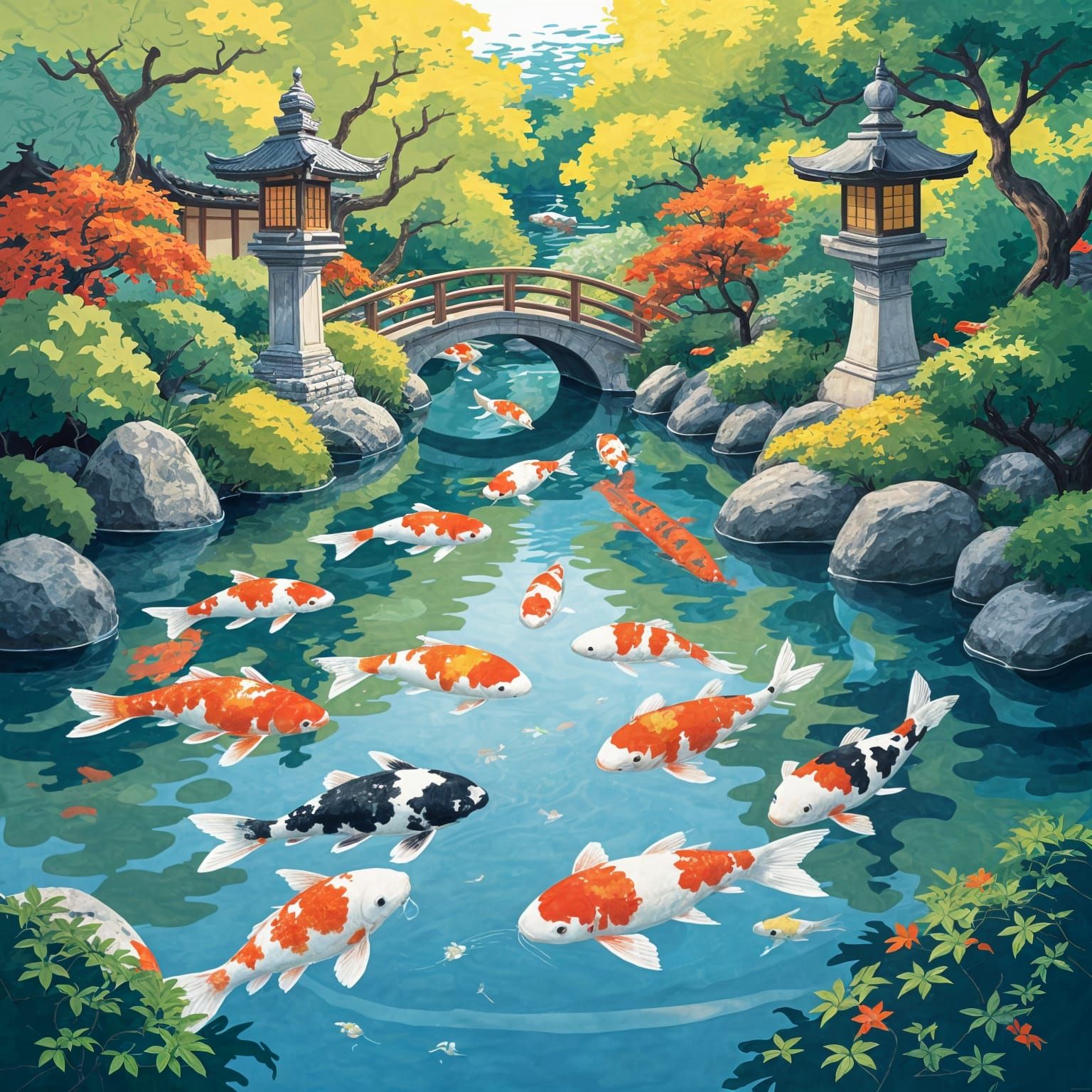 Koi in Japanese Zen Garden Pond