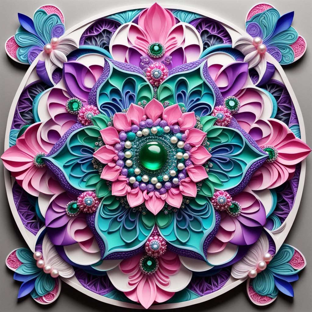 Vibrant Mandala with Wave Function and Jewel Accents