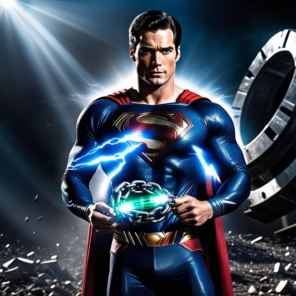 David Corenswet as Superman wrapped in green kryptonite chai...