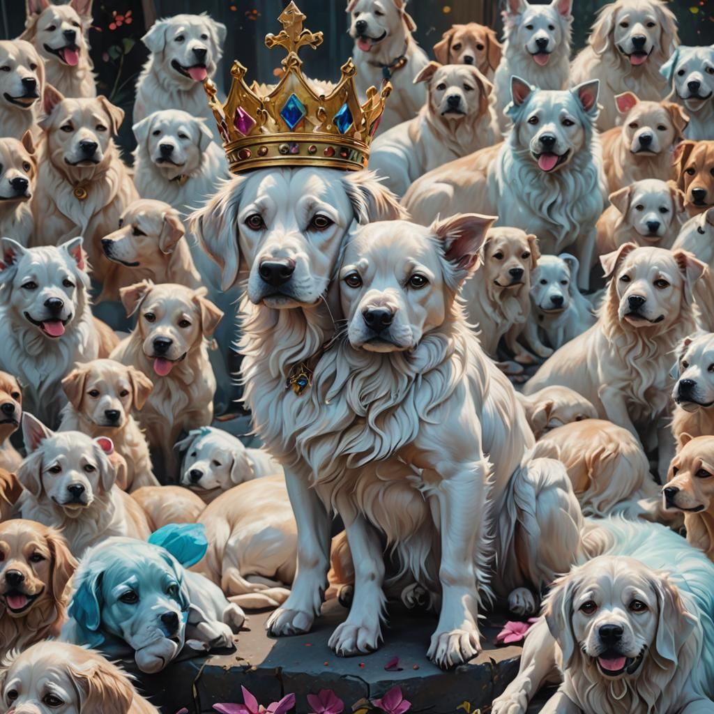 Cute King of Dogs in Pastel Fantasy Style