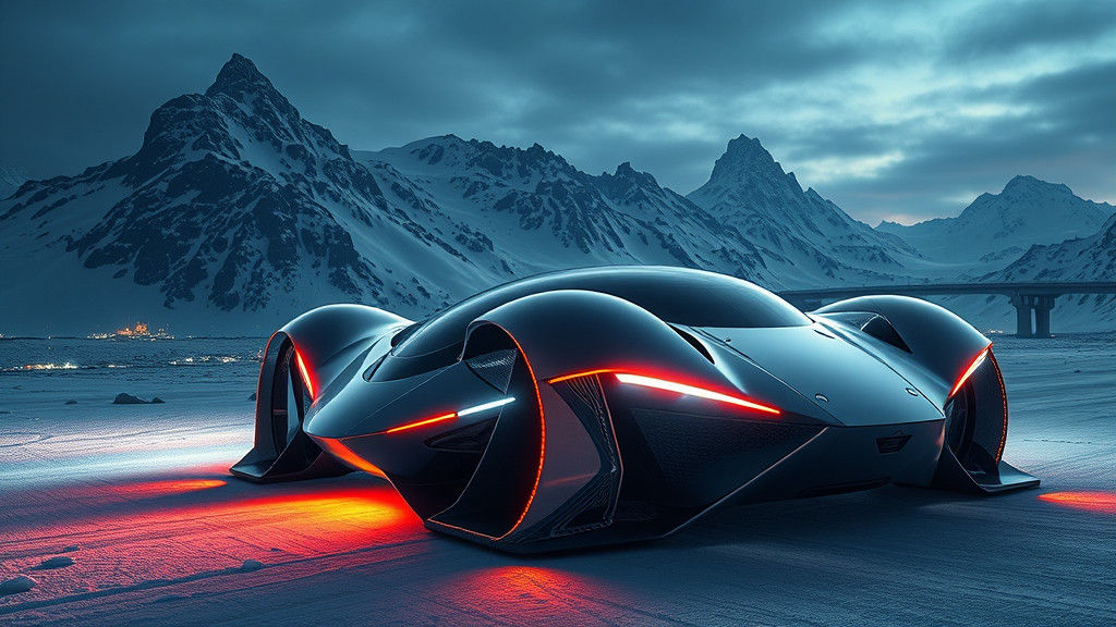 Futuristic Car on Antarctic Road in Matte Digital Art