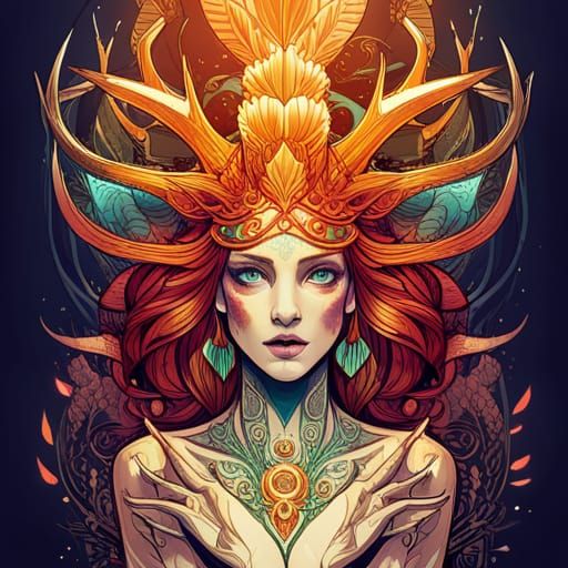 Luminous Queen of Antlers Digital Painting