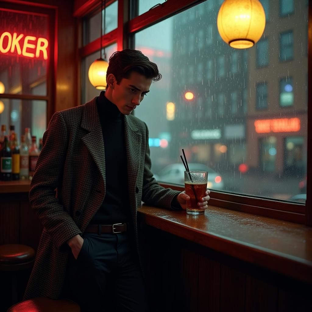 Gloomy 1950s Man in New York Bar