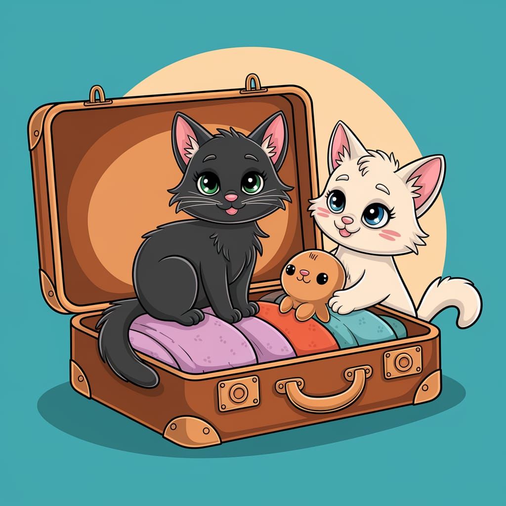 Charming Cartoon Cats in a Suitcase Scene