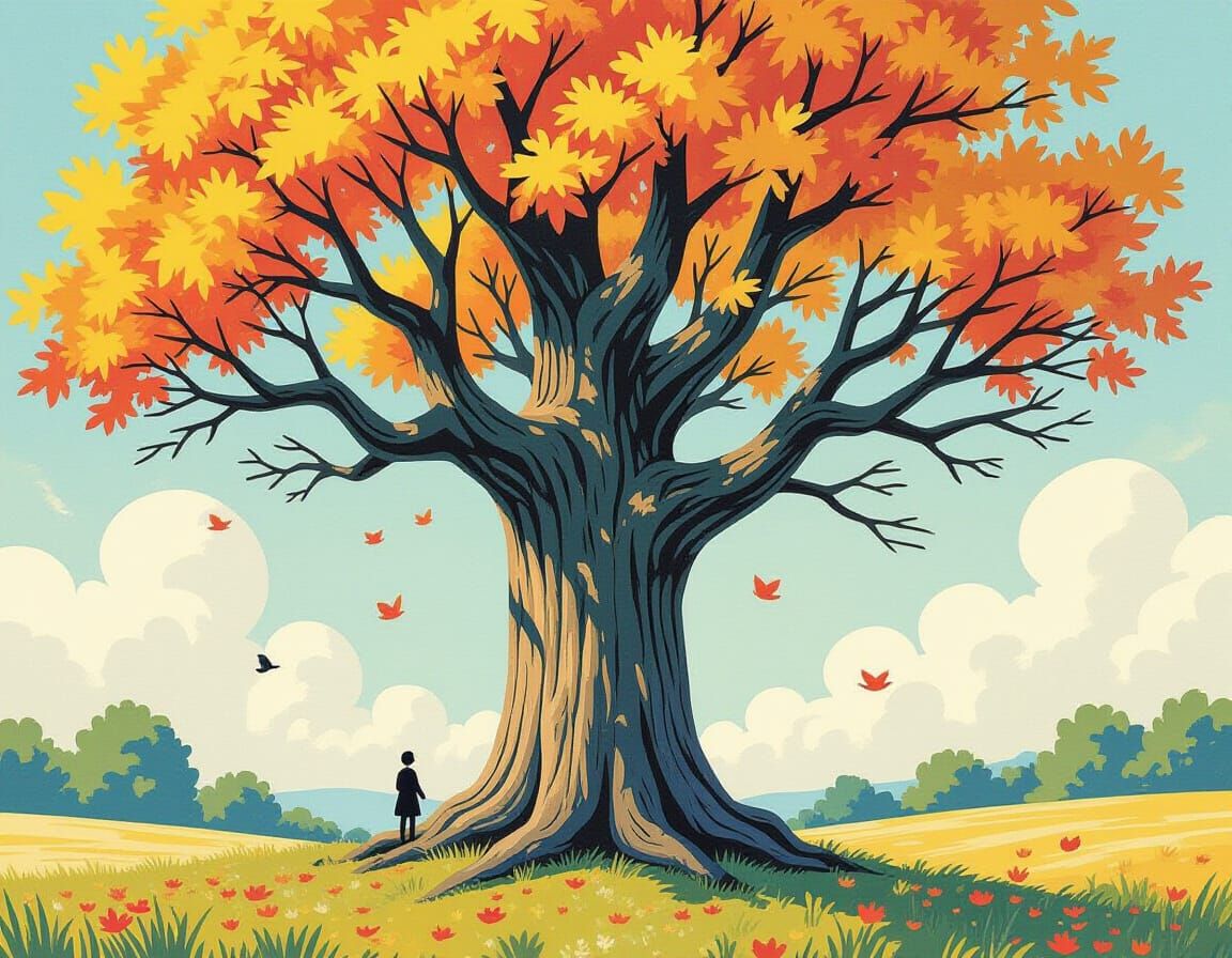 Ancient Tree in Gouache Storybook Style