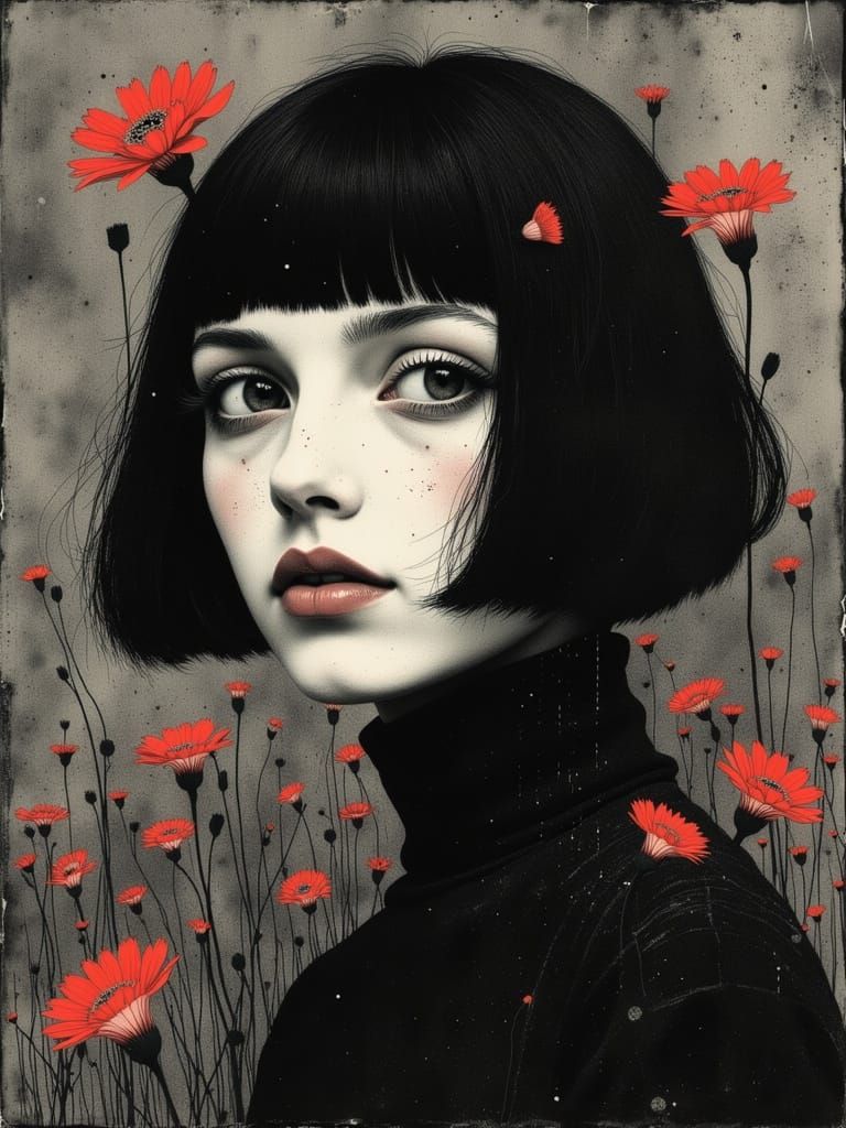 Vibrant Floralcore Portrait in Painterly Style