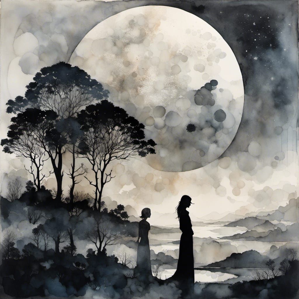 Surreal Silhouette Double Exposure in Grayscale