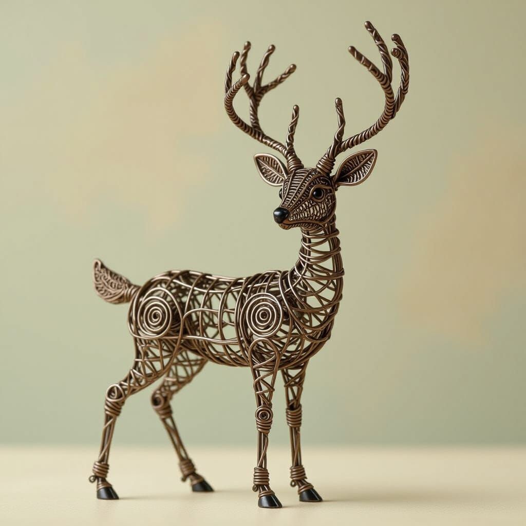 Intricate Wire Deer Sculpture in Whimsical Style