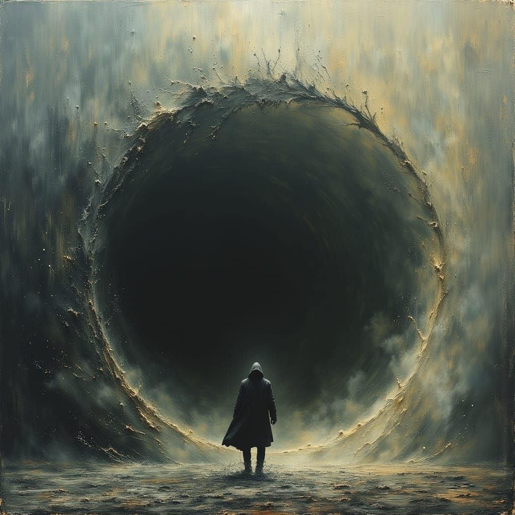 Surreal Vortex Figure in Dark Oil Paint Style
