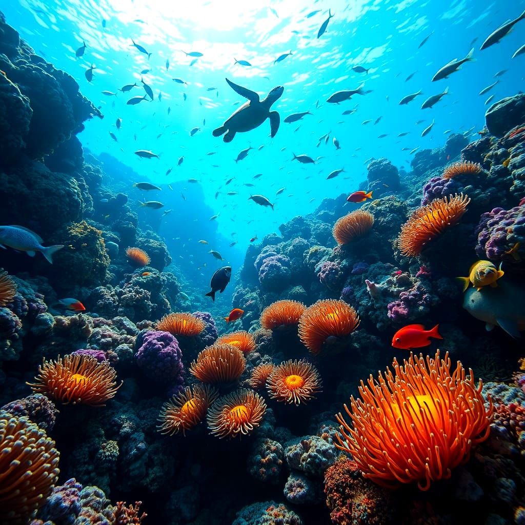 Vibrant Coral Reef Ecosystem with Sea Life