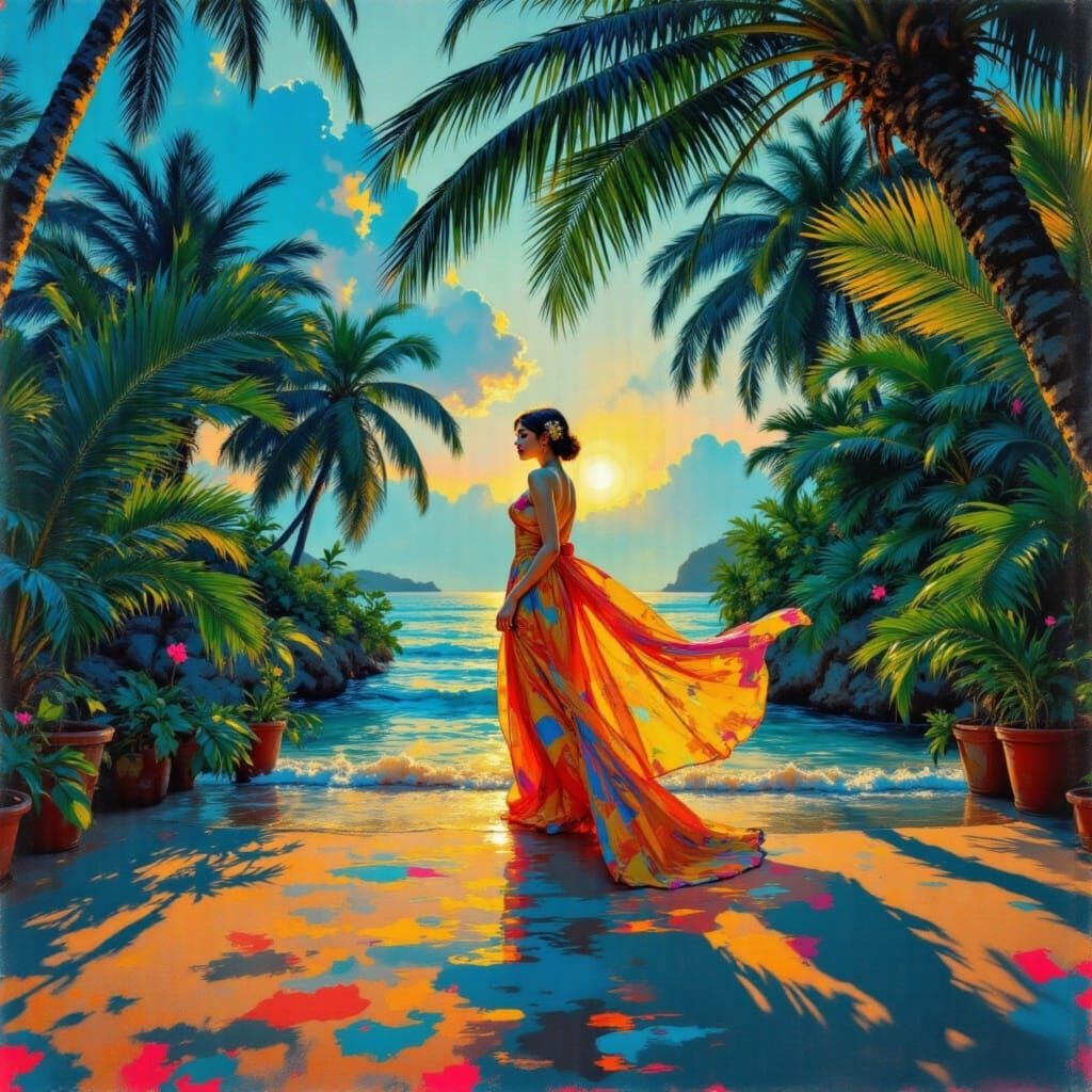 Tropical Night with Satin Dress in Vibrant Colors