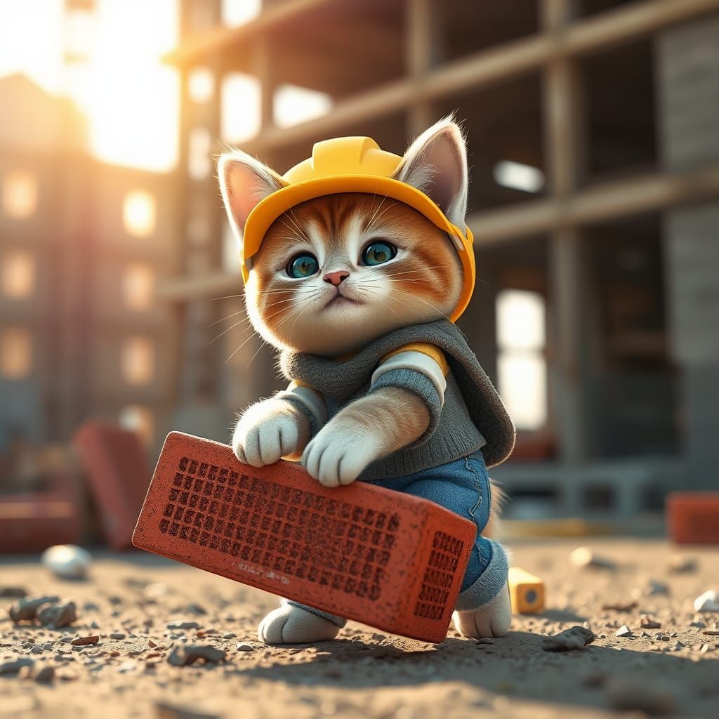 Anime Kitten Construction Worker in 3D