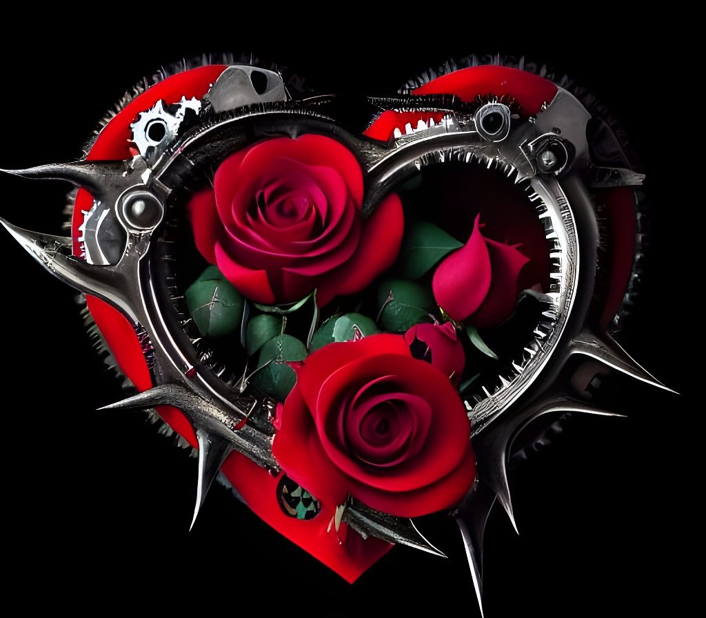 Gothic Steampunk Heart Rose with Thorns