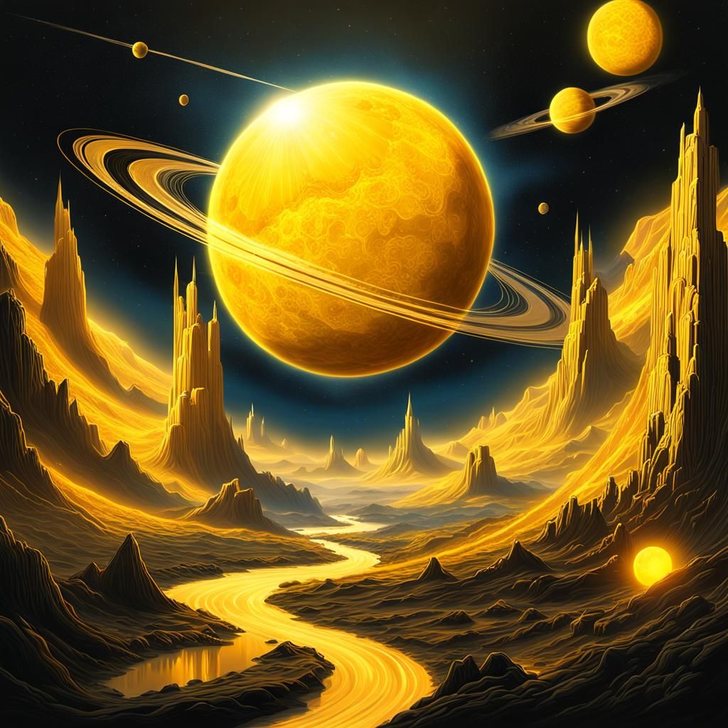 Golden Planet Radiance: A Celestial Matte Painting