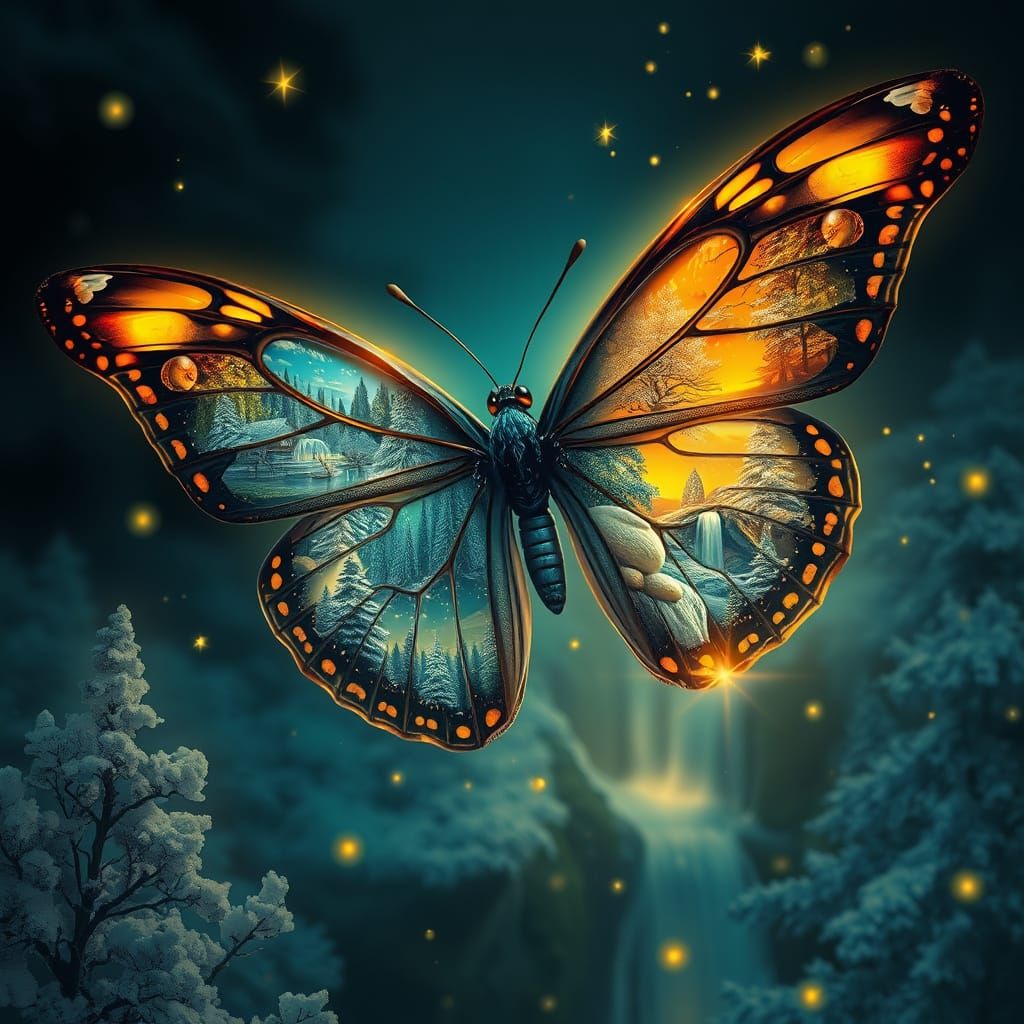 Surreal Butterfly With Portal Wings of Miniature Realms
