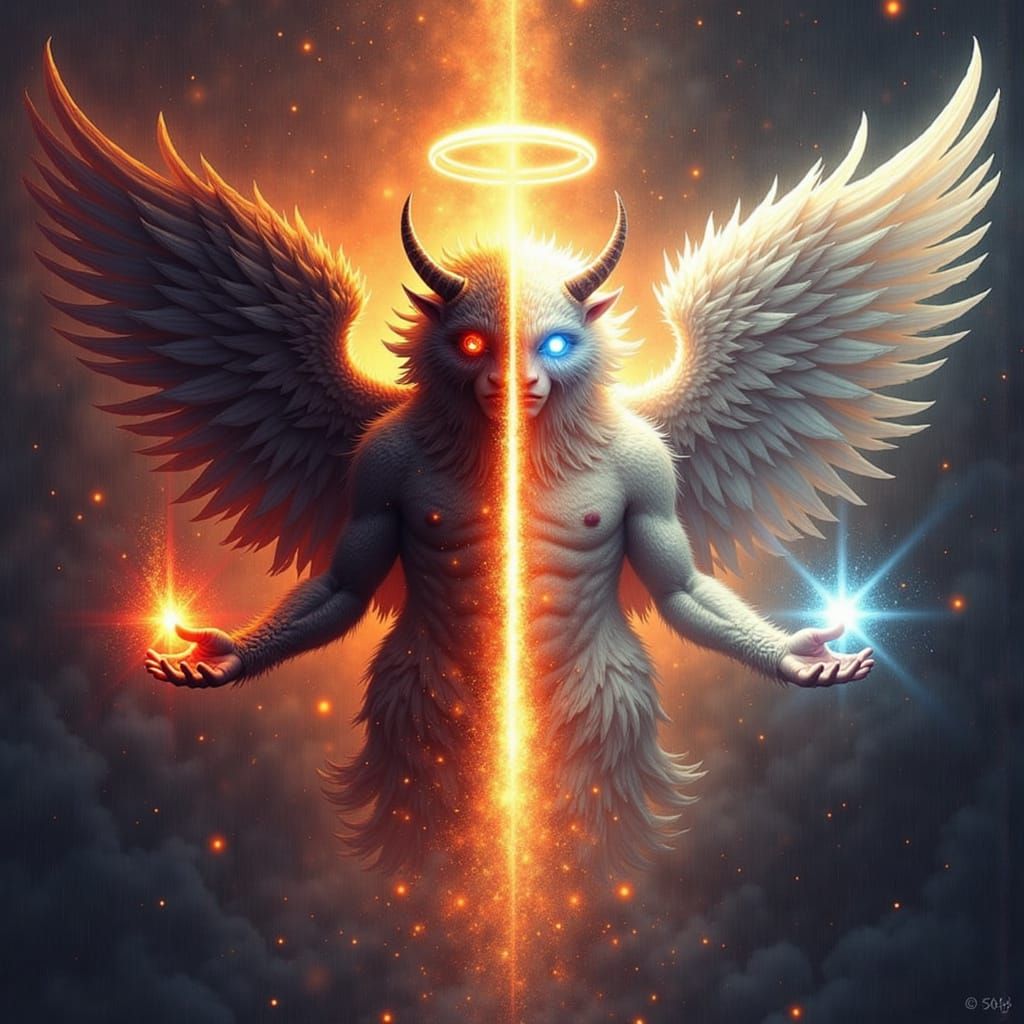 Angel and Demon Merge in Hyperrealistic Digital Art