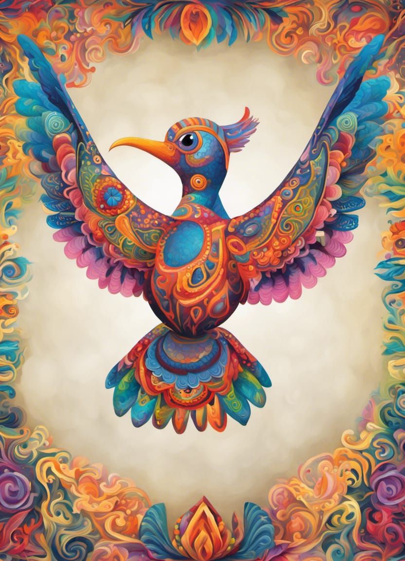 Detailed Bird in Vivid Alebrije Style