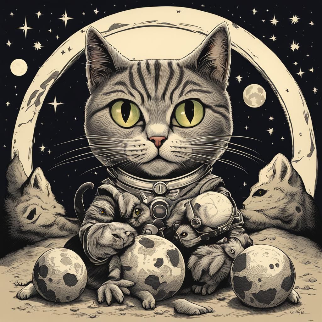 Cat and Gremlins on the Moon