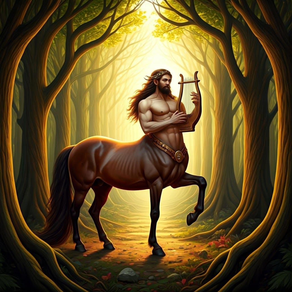 Majestic Centaur Plays Lyre in Forest Glade
