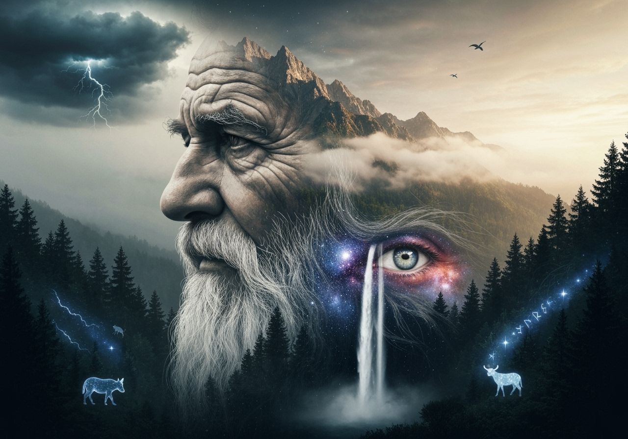 Wise Old Man Mountain Galaxy Double Exposure