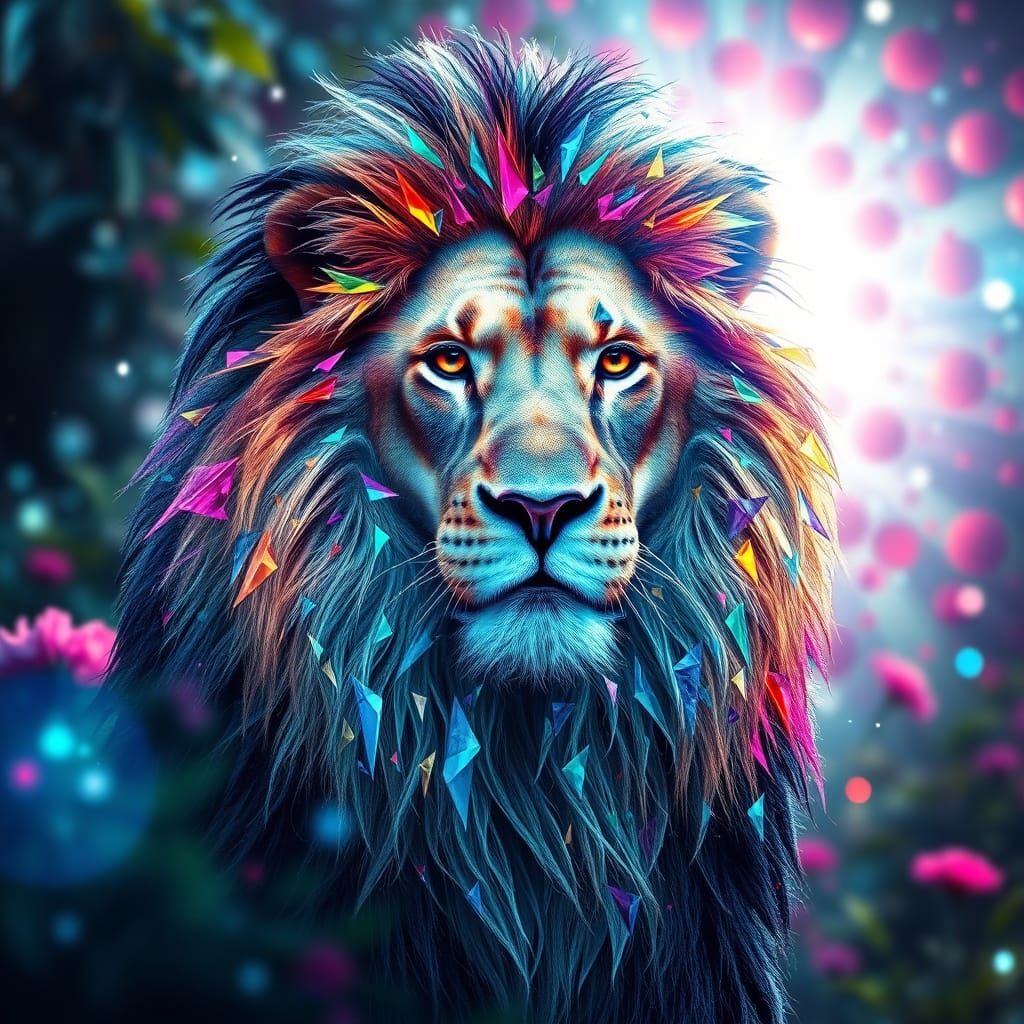 Majestic Lion Glitch Art Portrait