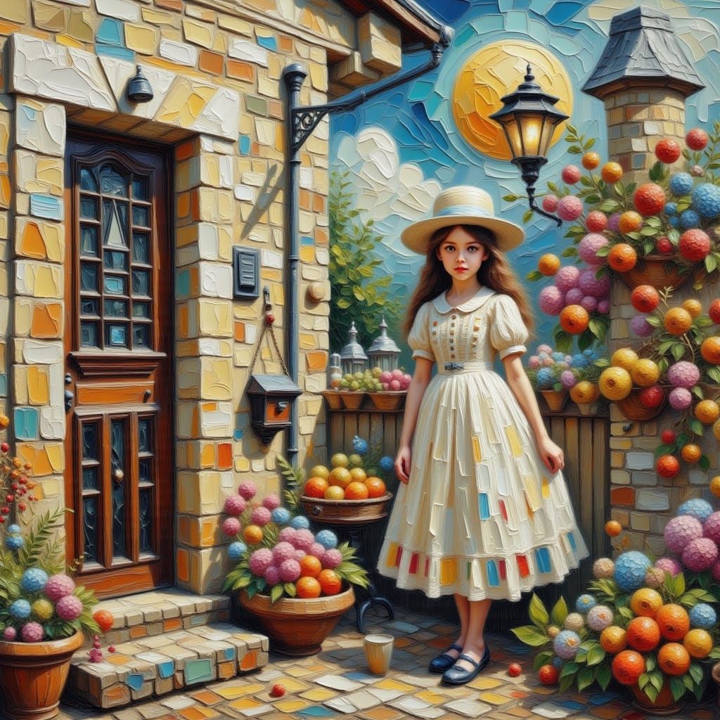 Goth Schoolgirl in Avant-Garde Watercolor Farm Scene