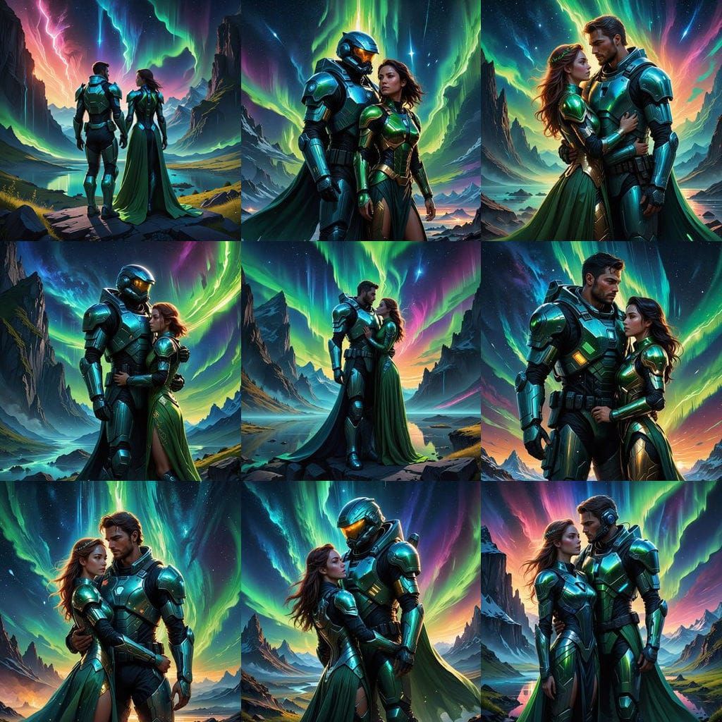 Romantic Moment in Alien Landscape, Sci-Fi Style