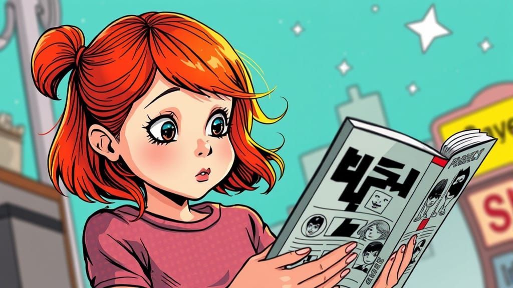 Whimsical Young Comic Book Fan Lost in Thought